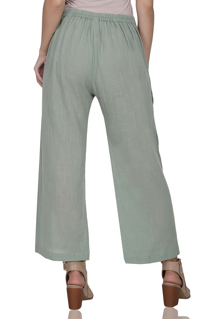 Green Button Placket Cotton Pants