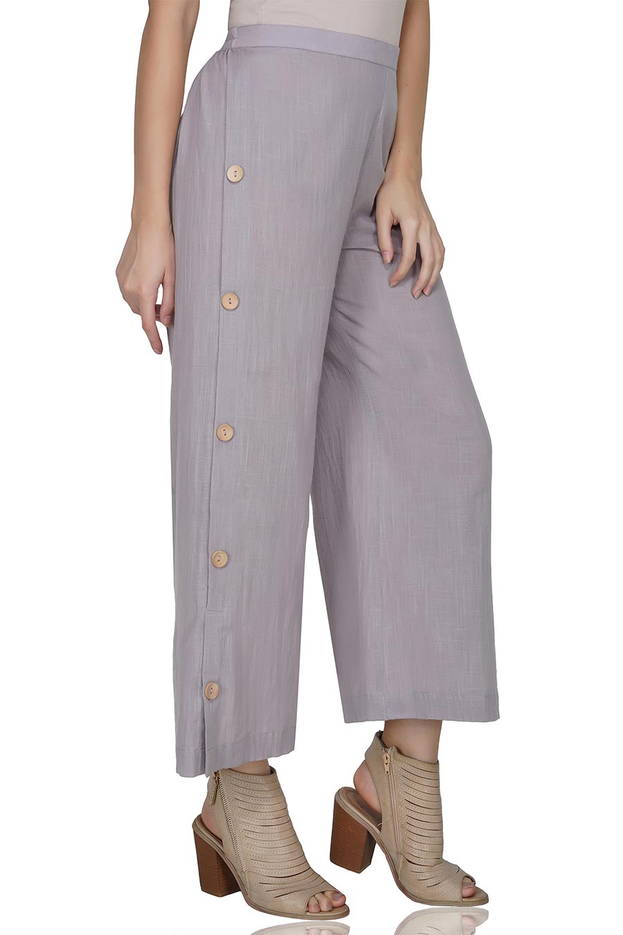 Purple Button Placket Cotton Pants