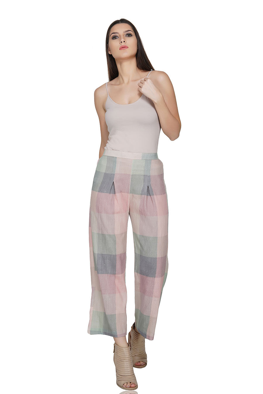 Green Checkered Cotton Pants