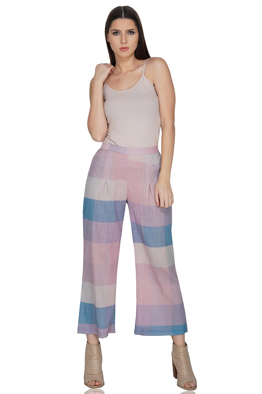 Purple Checkered Cotton Pants