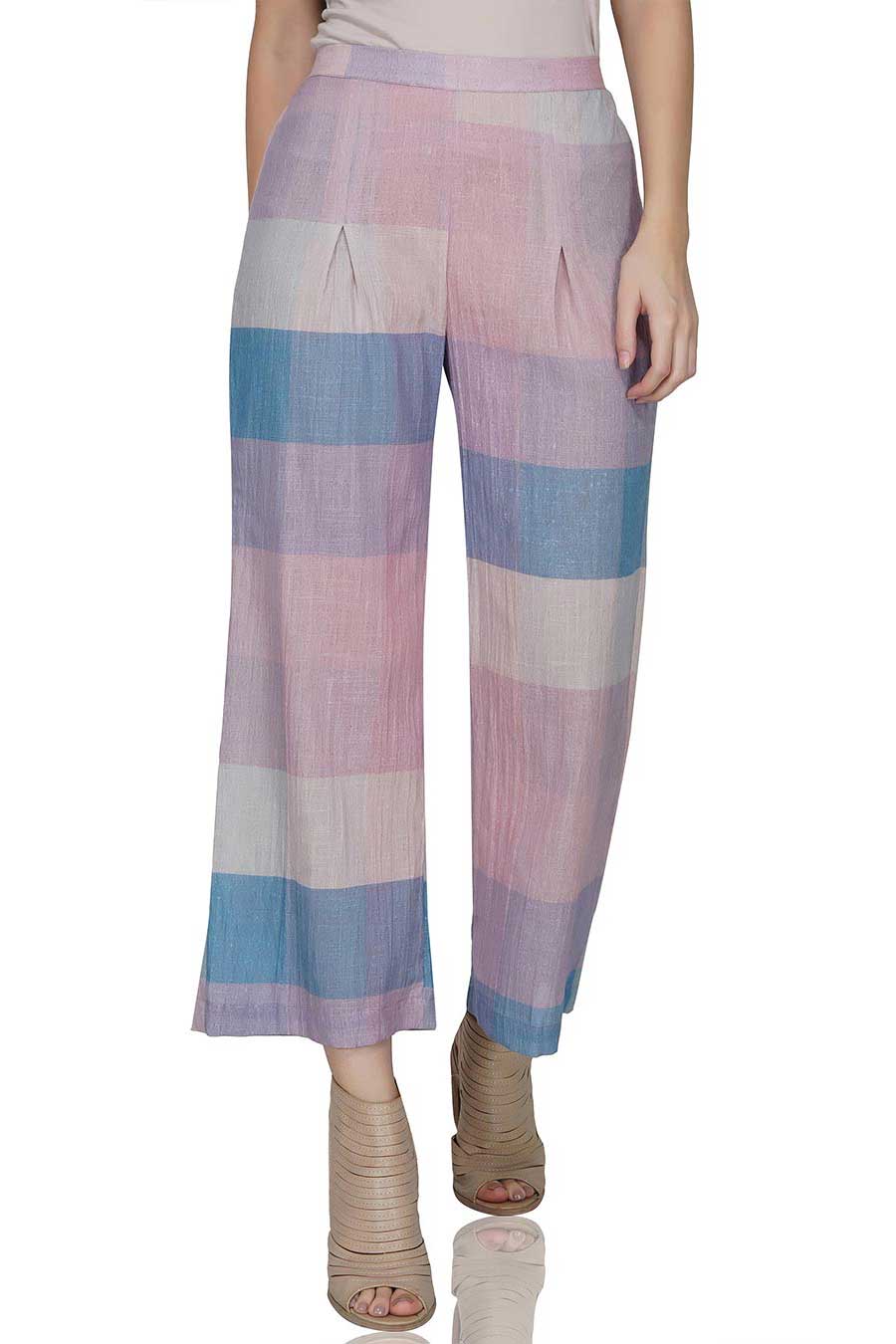 Purple Checkered Cotton Pants