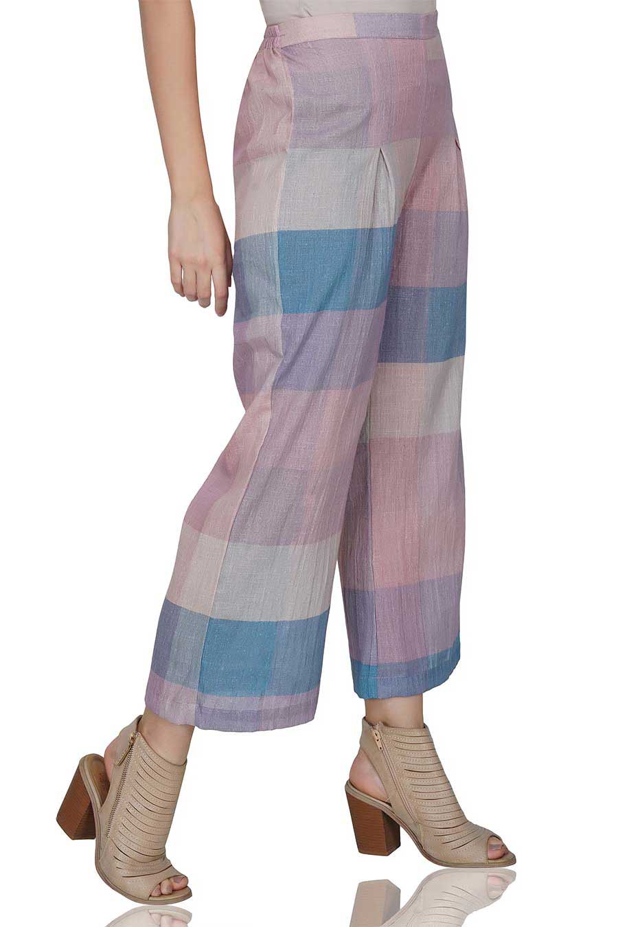 Purple Checkered Cotton Pants