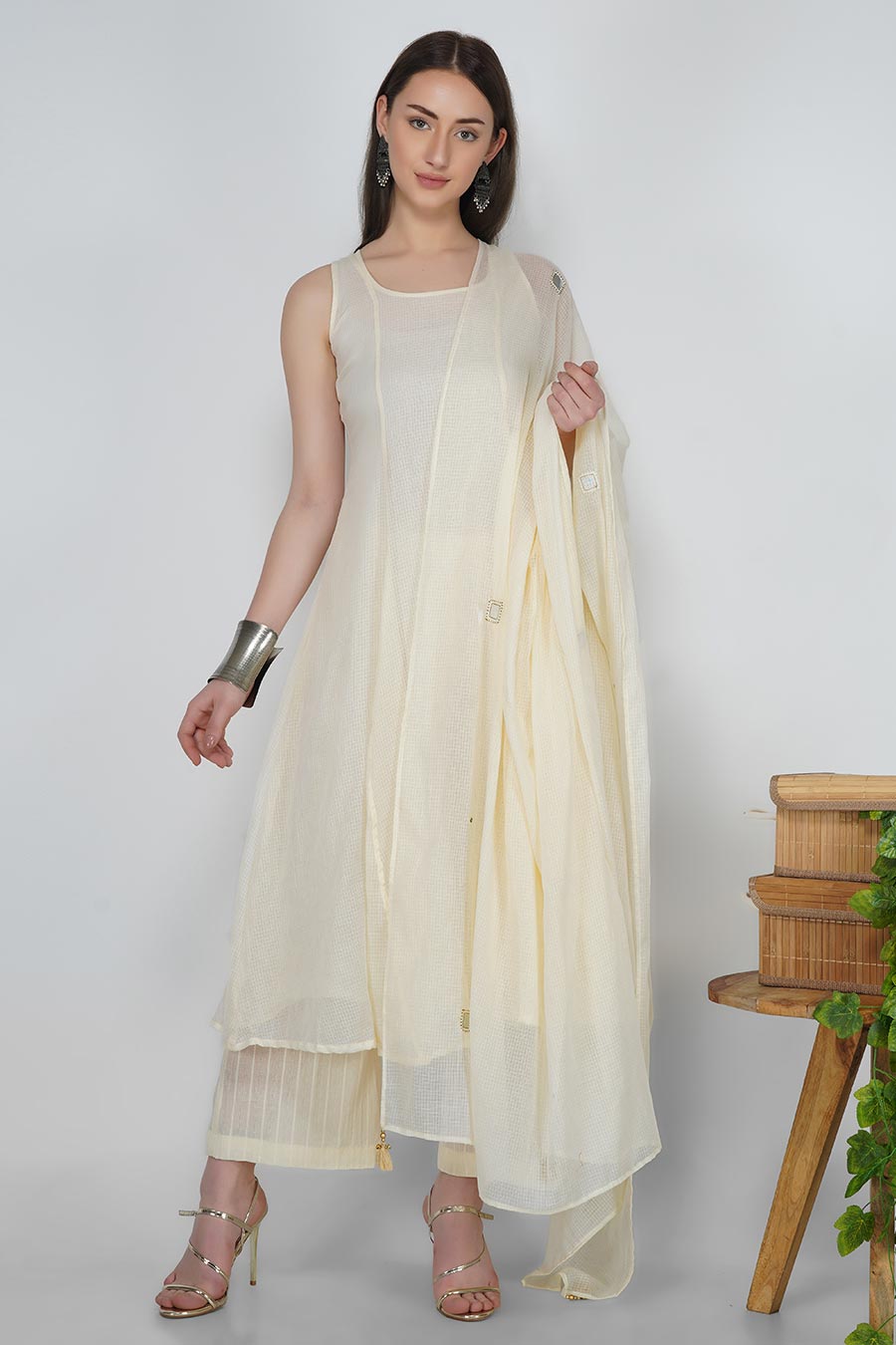 Pearl White Organza Embroidered Dupatta