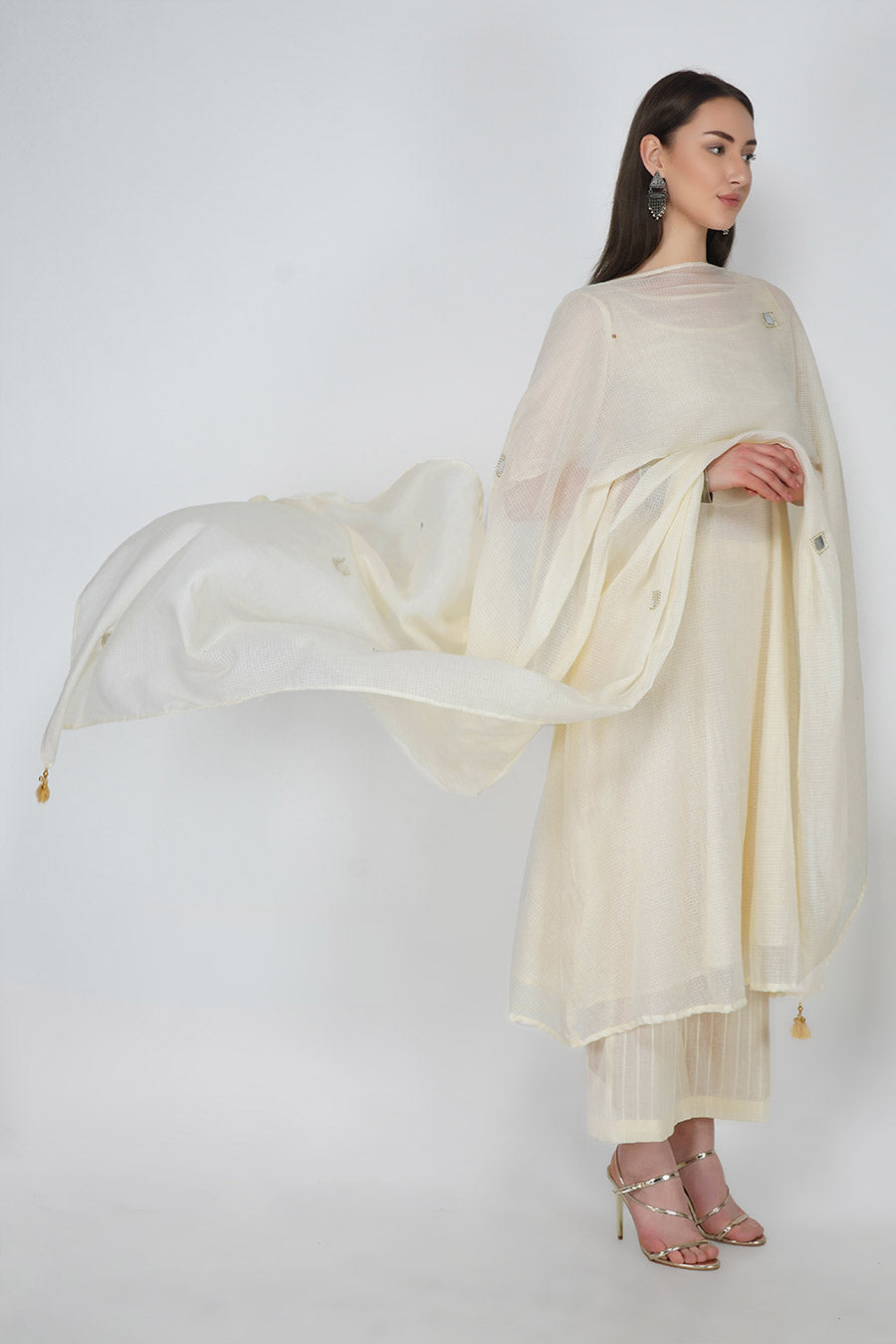 Pearl White Organza Embroidered Dupatta
