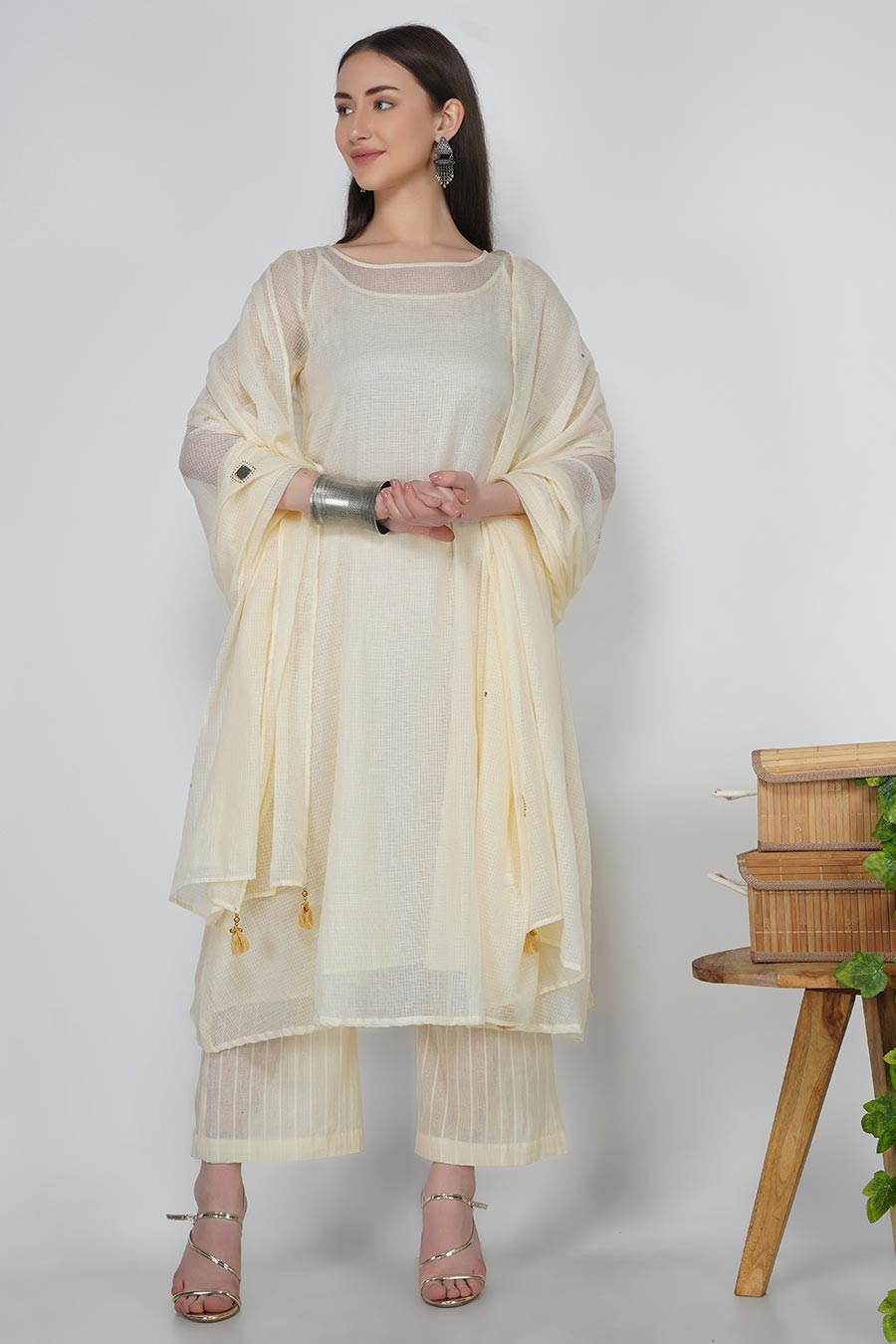 Pearl White Organza Embroidered Dupatta