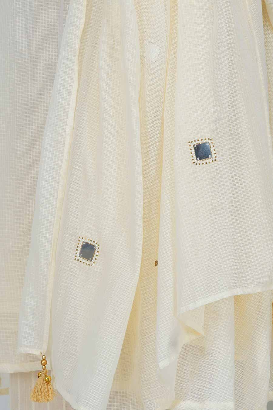 Pearl White Organza Embroidered Dupatta