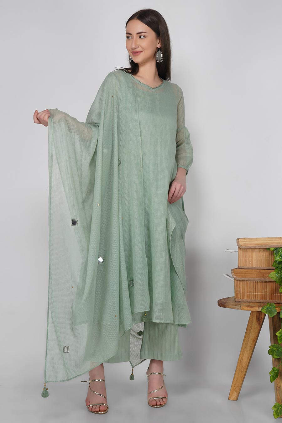 Rosemary Organza Embroidered Dupatta