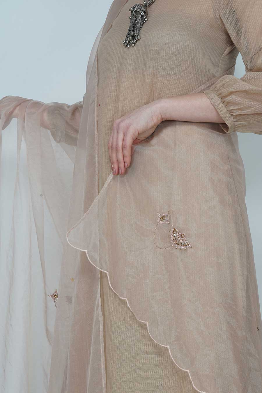 Champagne Organza Embroidered Dupatta