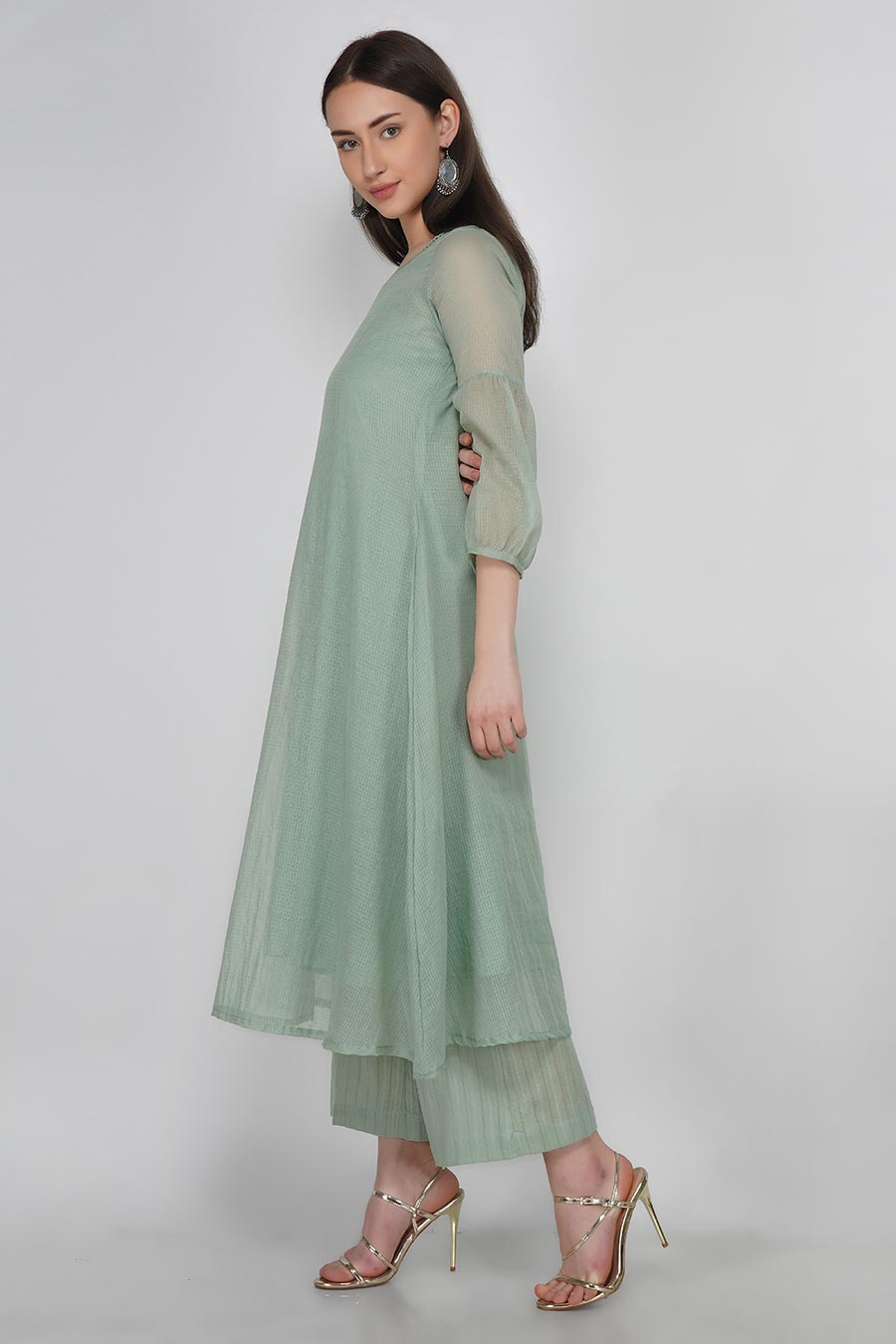 Rosemary Green Kurta & Pants Set With Slip