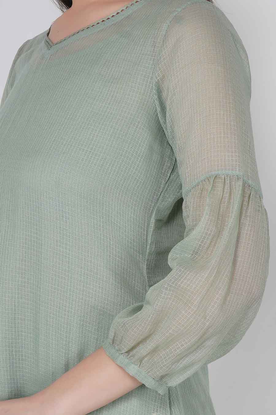 Rosemary Green Kurta & Pants Set With Slip