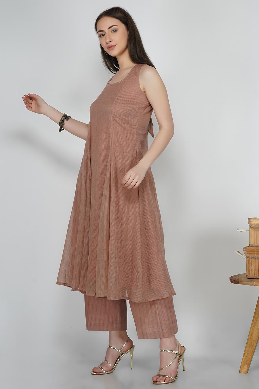 Sepia Kurta & Pants Set With Slip