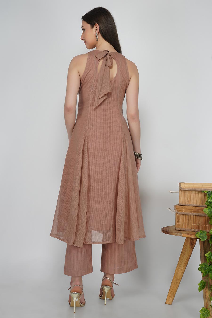 Sepia Kurta & Pants Set With Slip