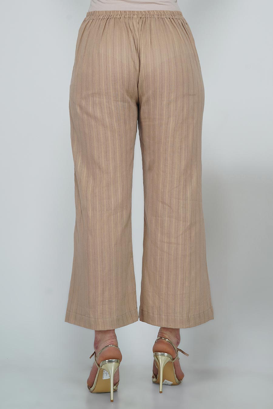 Champagne Leno Cotton Striped Pants