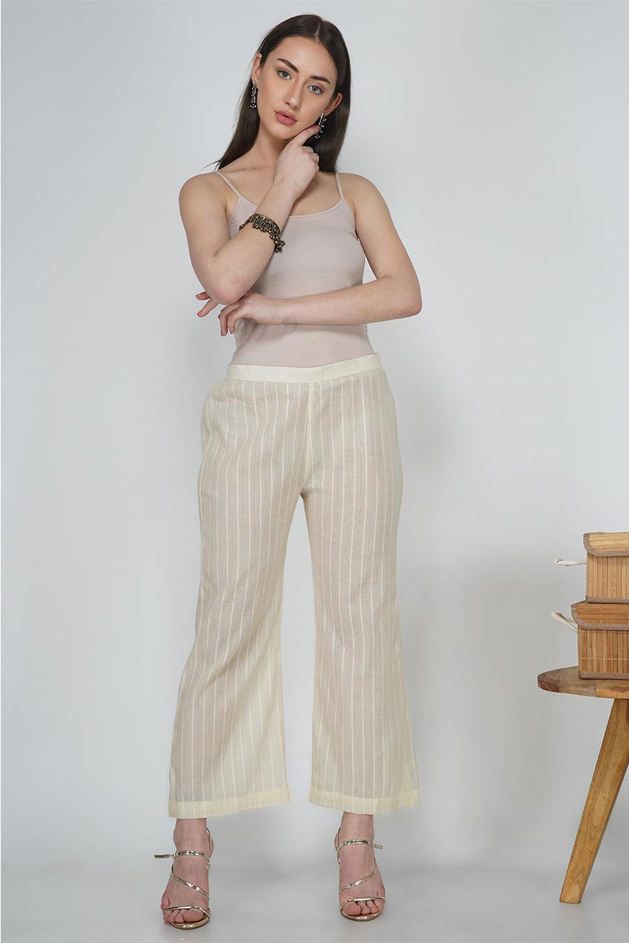 Pearl Leno Cotton Striped Pants