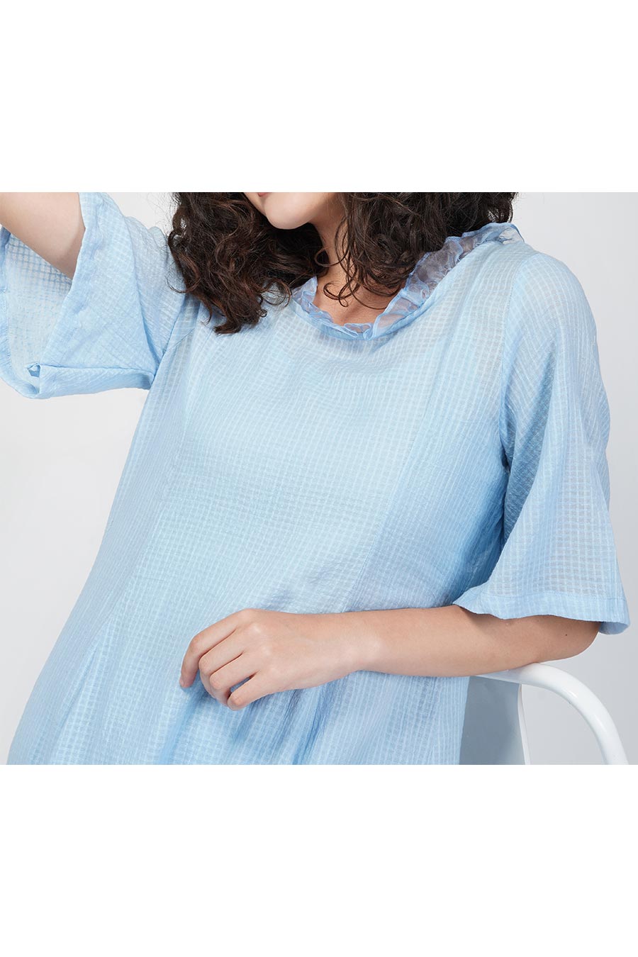 Blue Cotton Flared Kurta With Slip