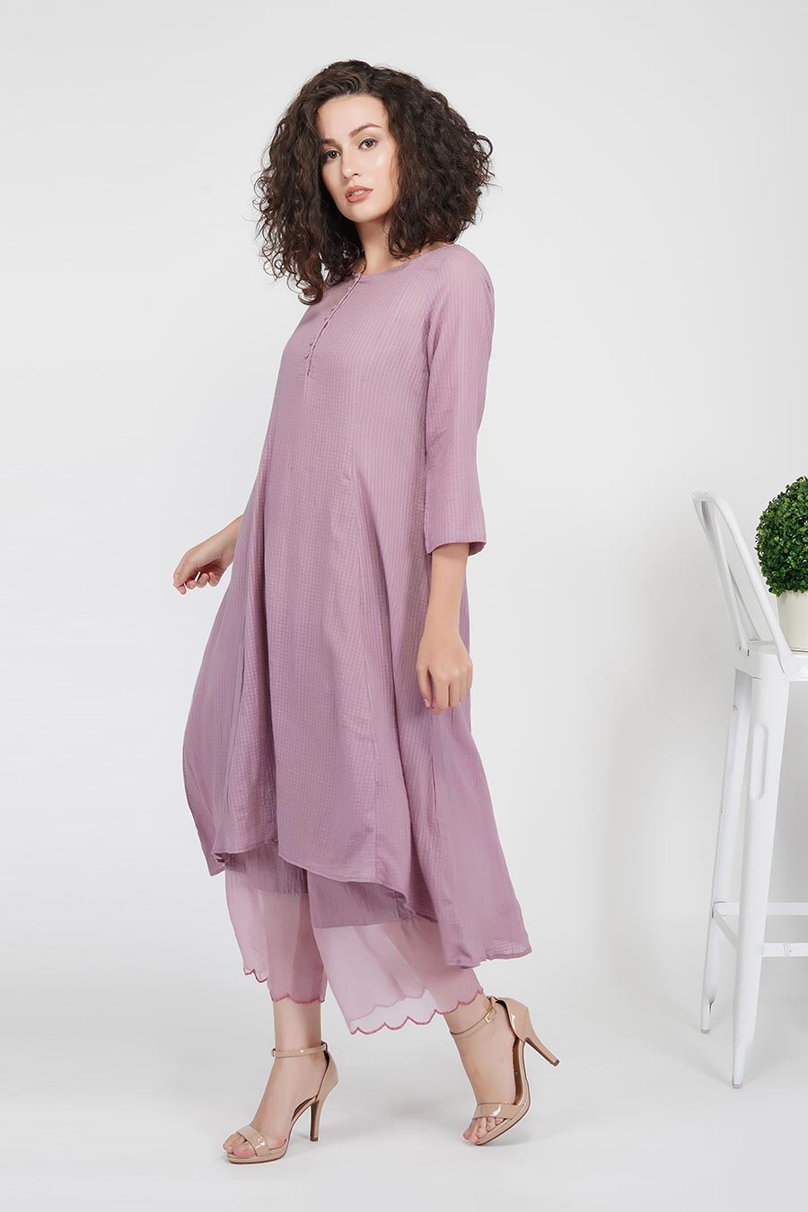 Mauve High-Low Kurta With Slip