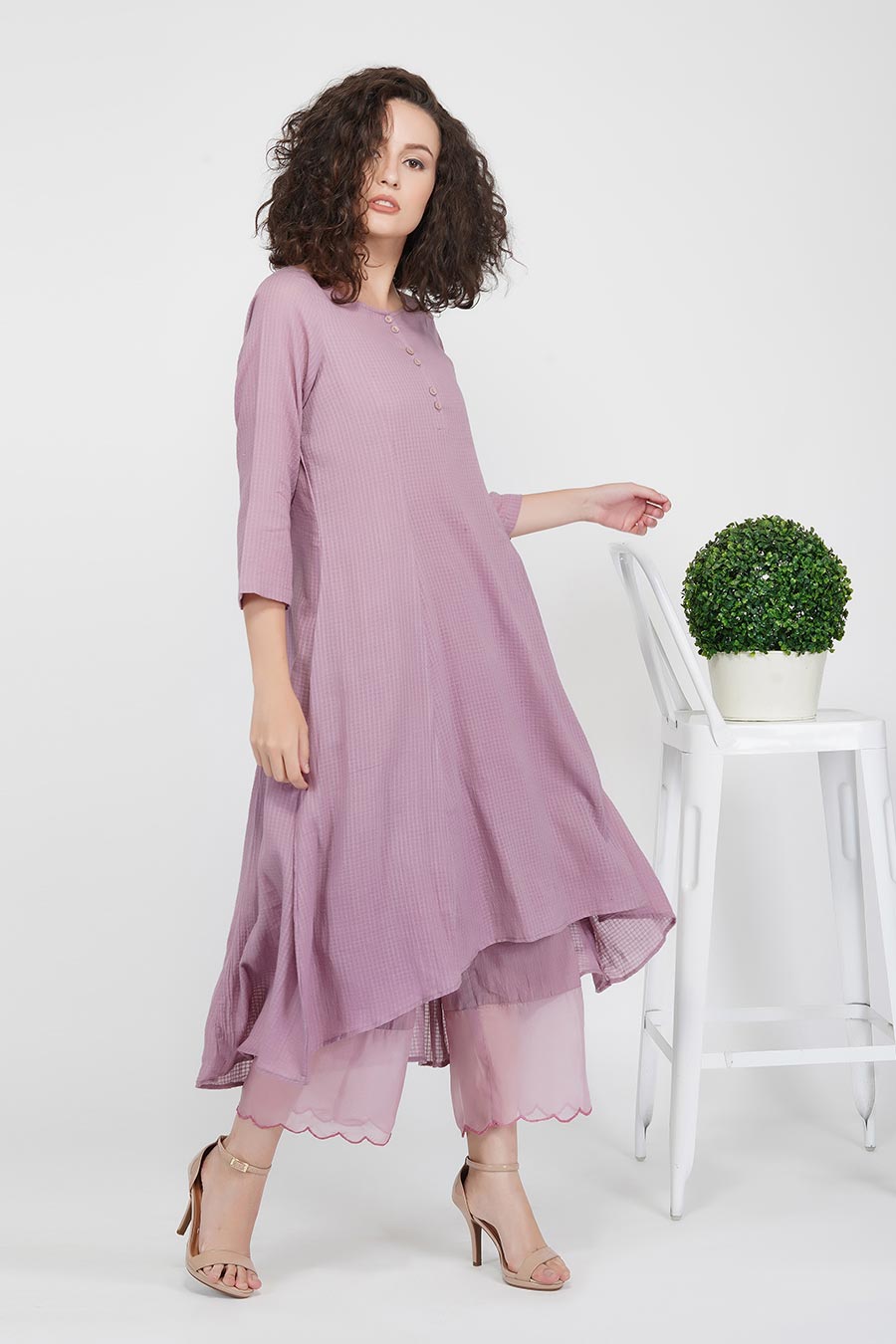 Mauve High-Low Kurta With Slip