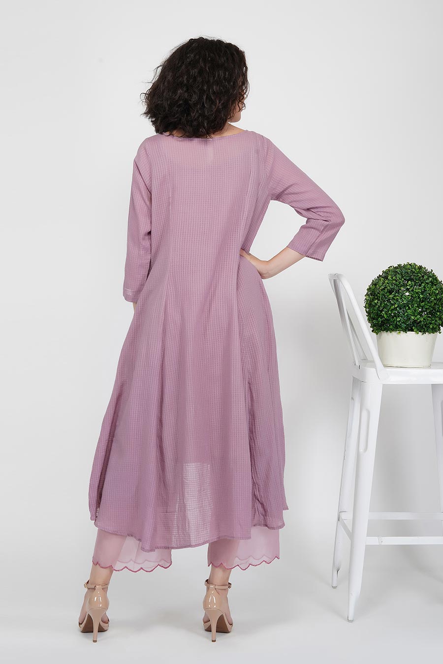 Mauve High-Low Kurta With Slip