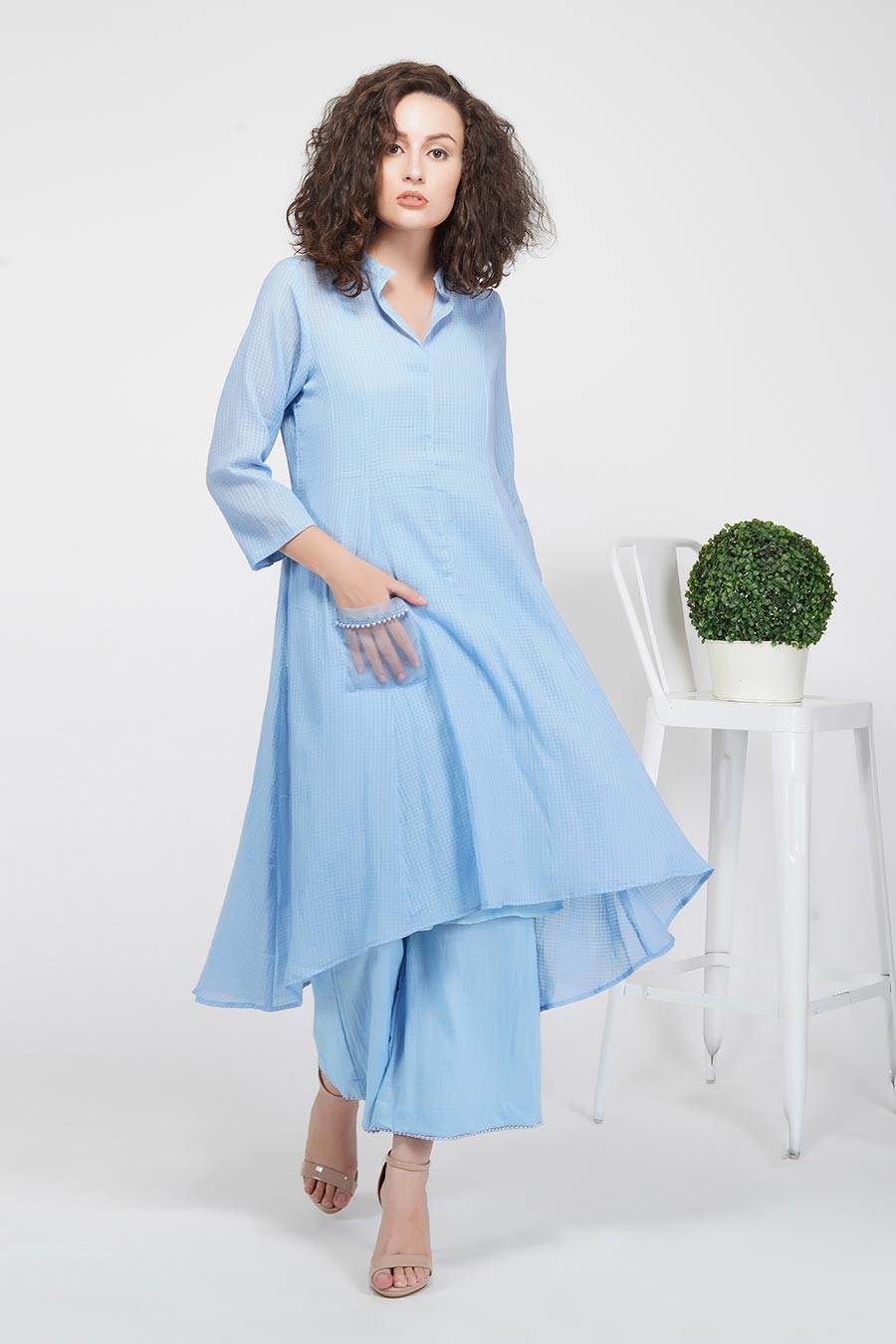 Blue Flared Kurta & Pants Set