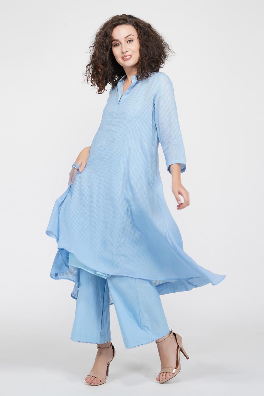 Blue Flared Kurta & Pants Set