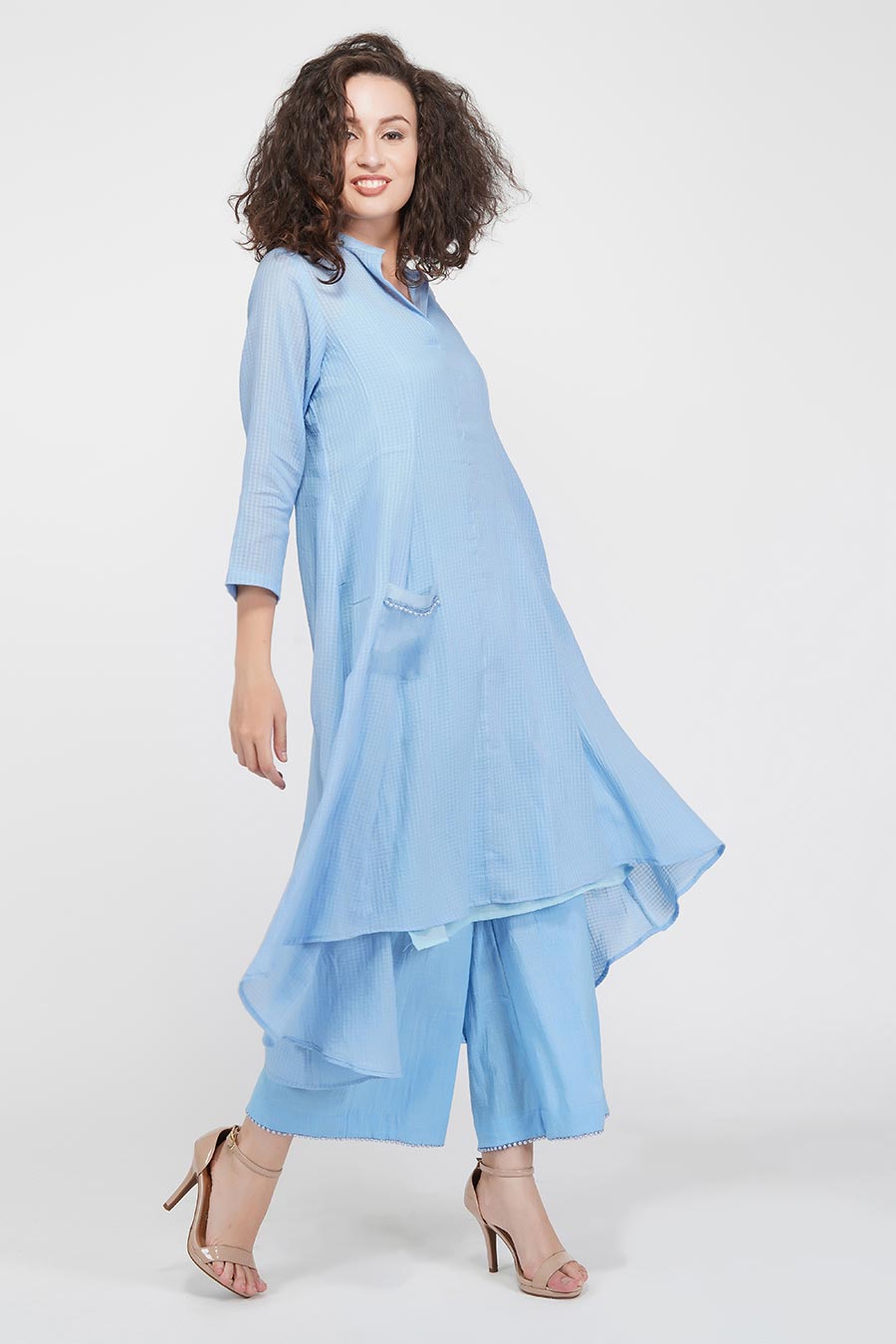 Blue Flared Kurta & Pants Set