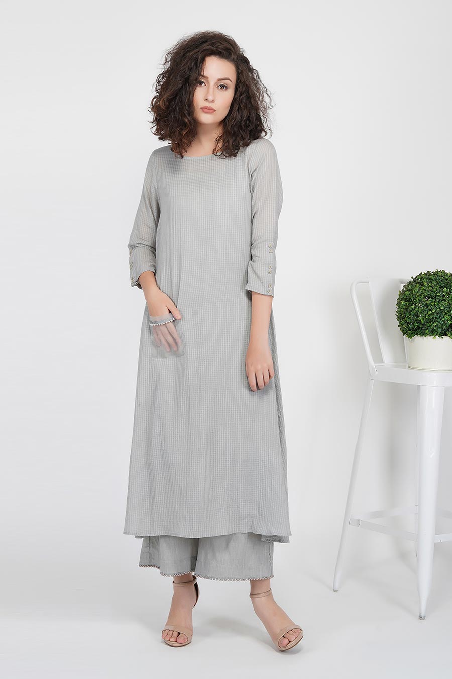 Grey A-Line Kurta & Pants Set