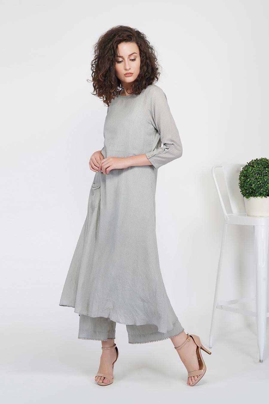 Grey A-Line Kurta & Pants Set