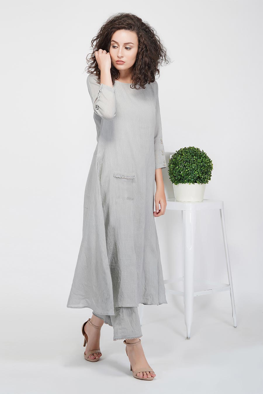 Grey A-Line Kurta & Pants Set