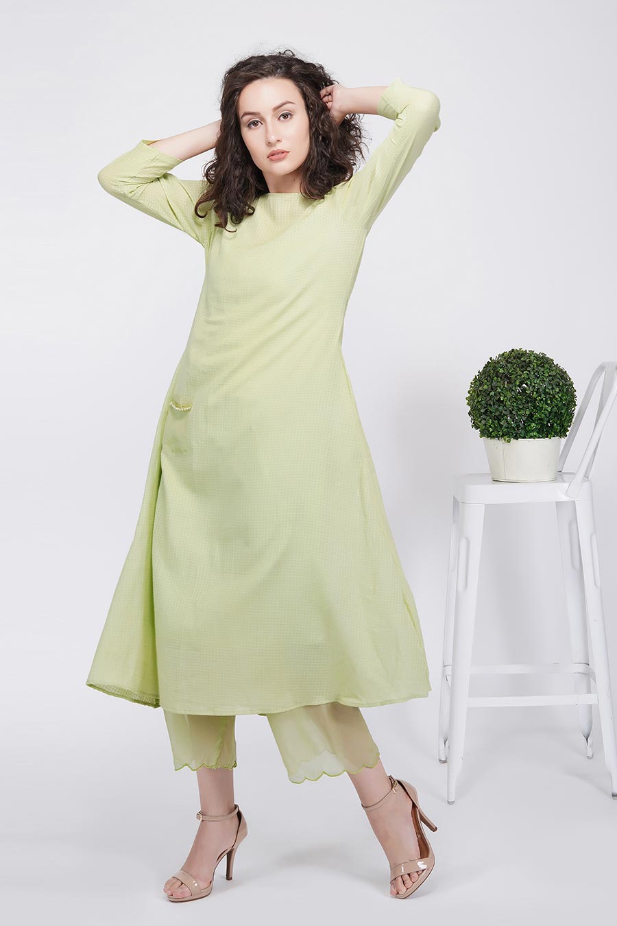 Green A-Line Kurta & Pants Set