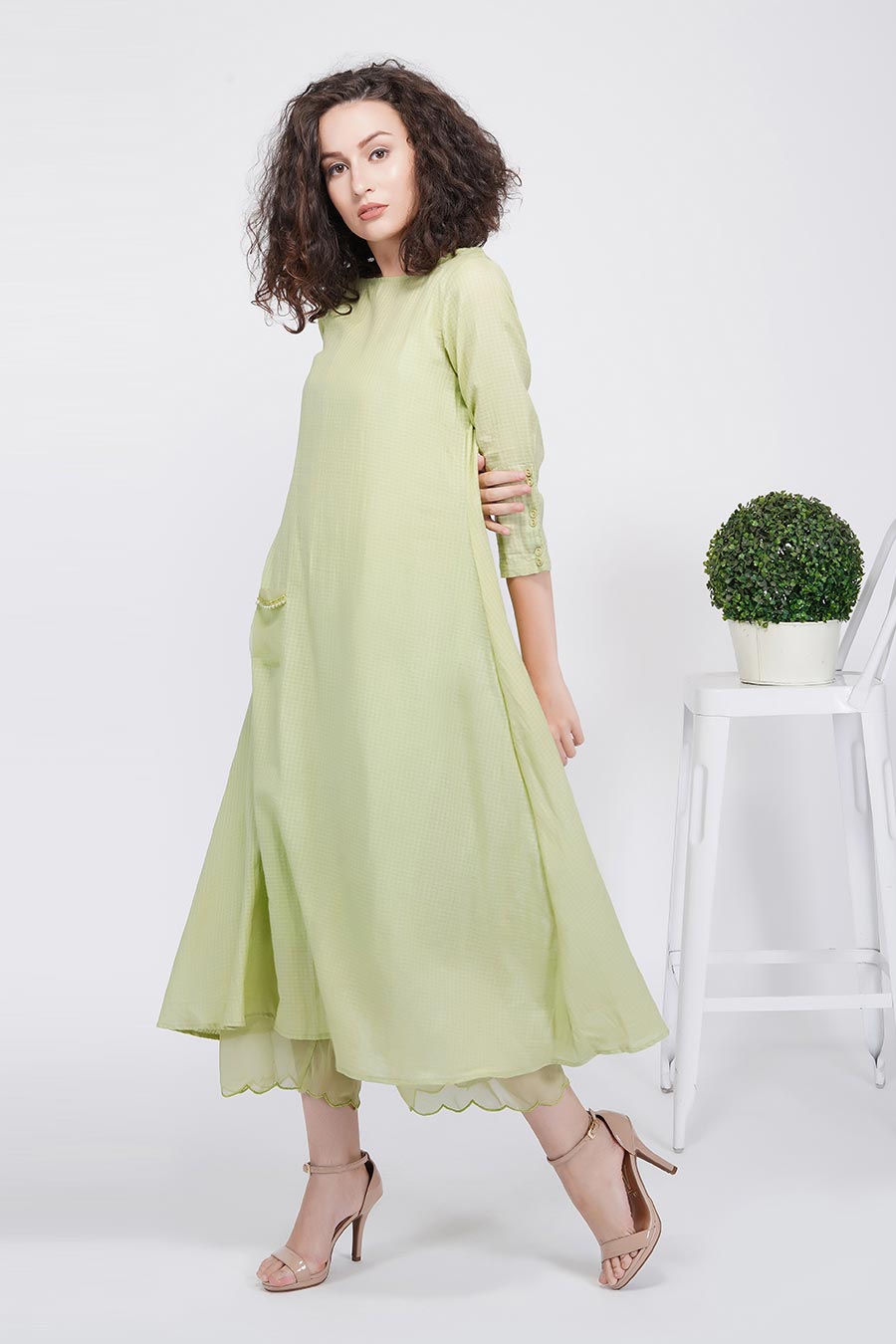 Green A-Line Kurta & Pants Set