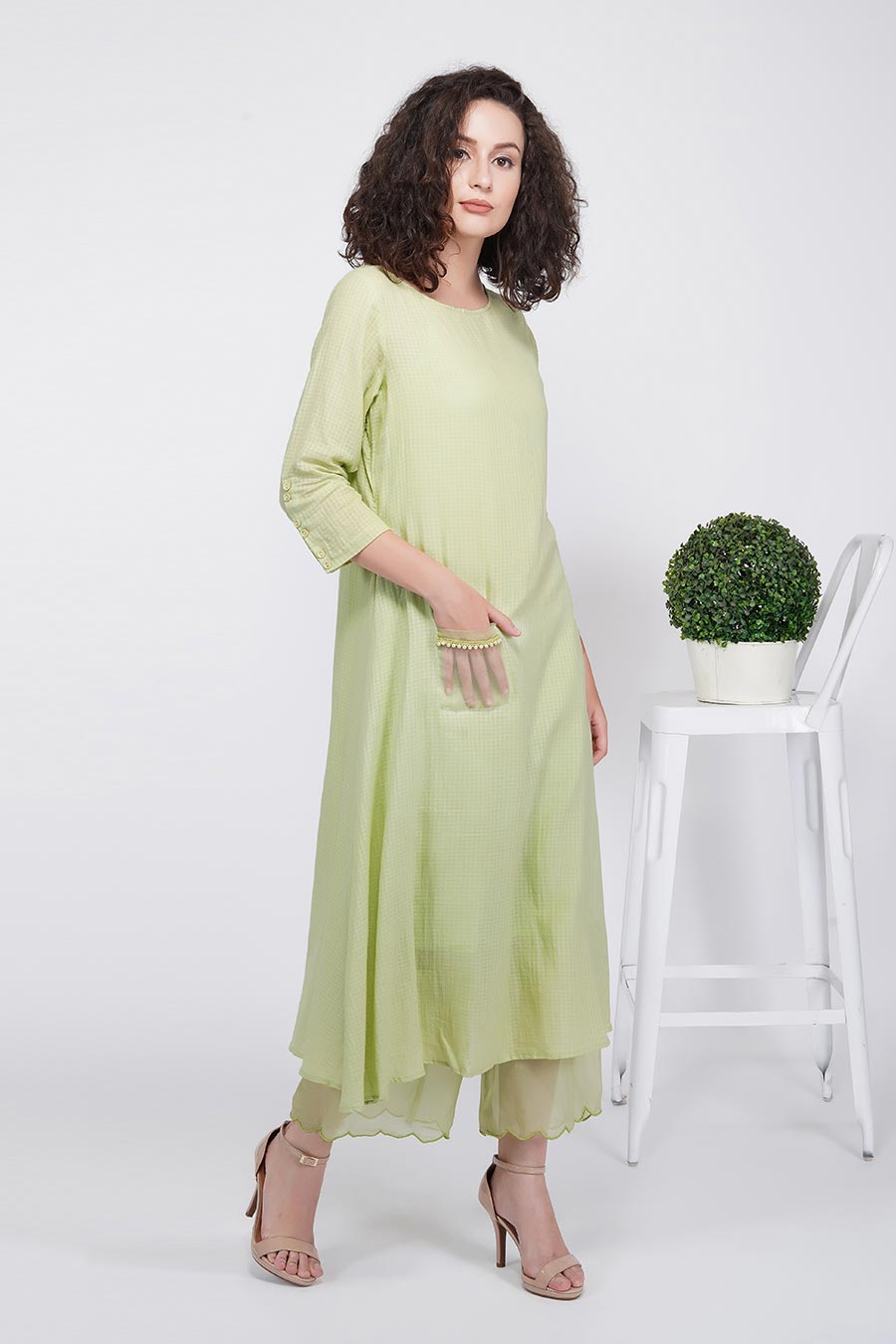 Green A-Line Kurta & Pants Set