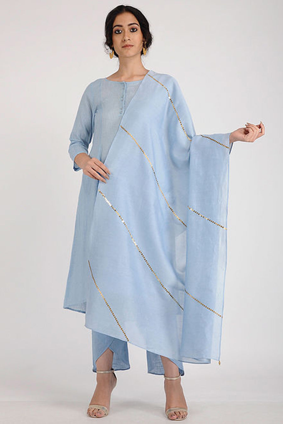 Blue Embroidered Chanderi Silk Duapatta