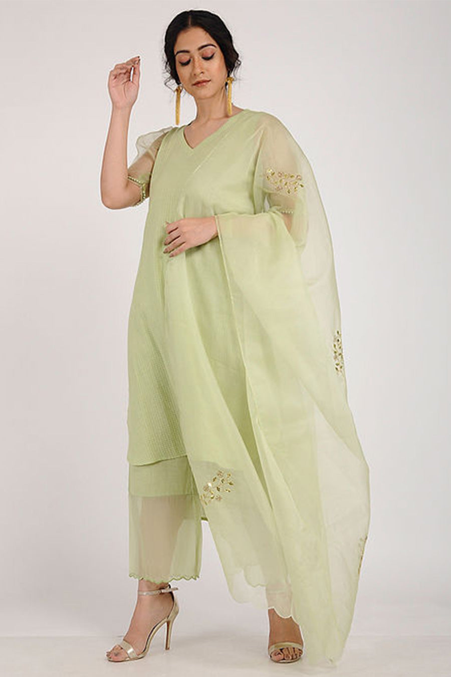 Green Embroidered Organza Duapatta