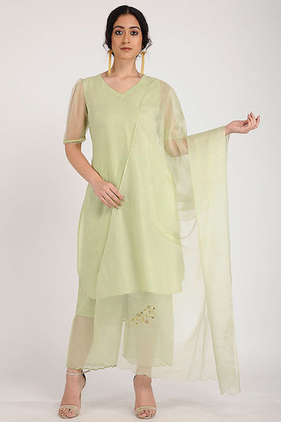 Green Embroidered Organza Duapatta