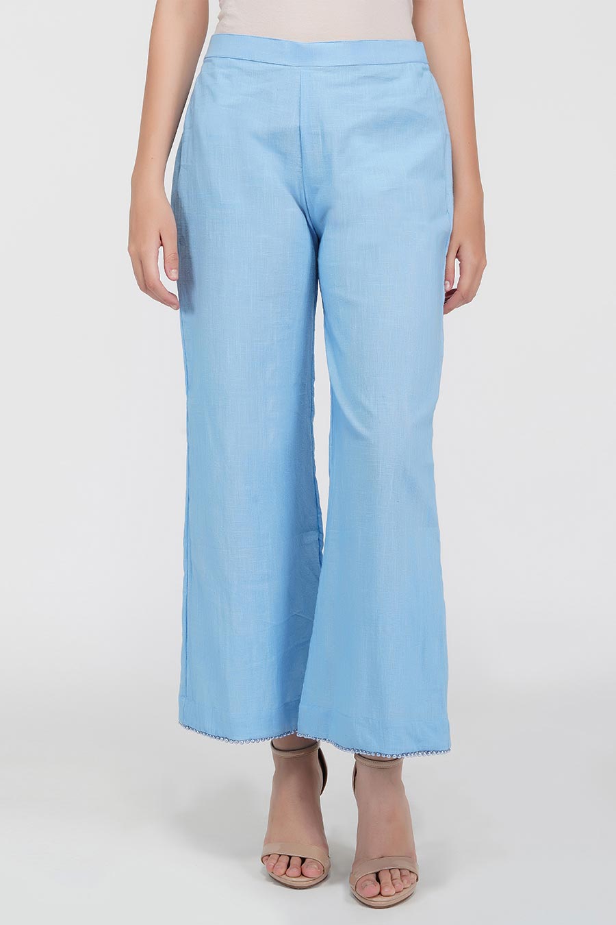 Pearl Hemline Blue Flared Pants