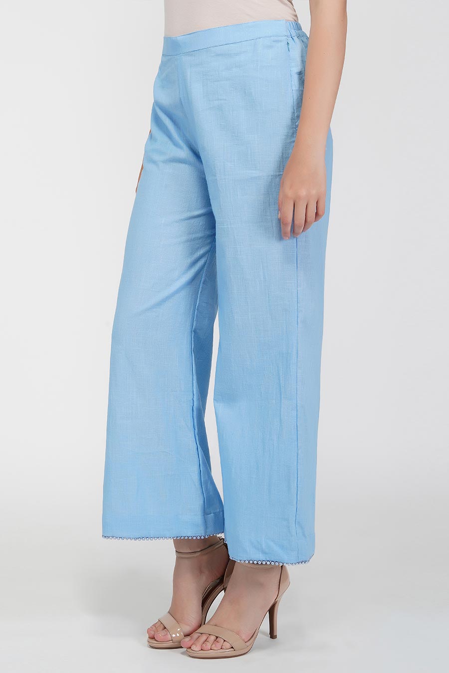 Pearl Hemline Blue Flared Pants