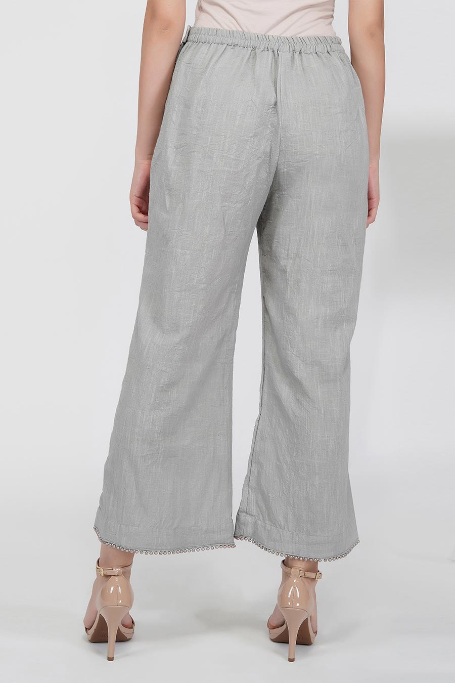 Pearl Hemline Grey Flared Pants