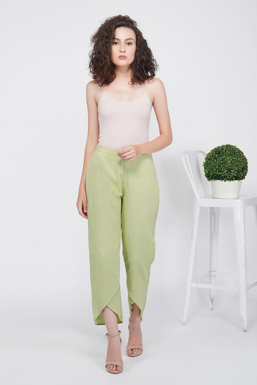 Green Tulip Hemline Cotton Pants