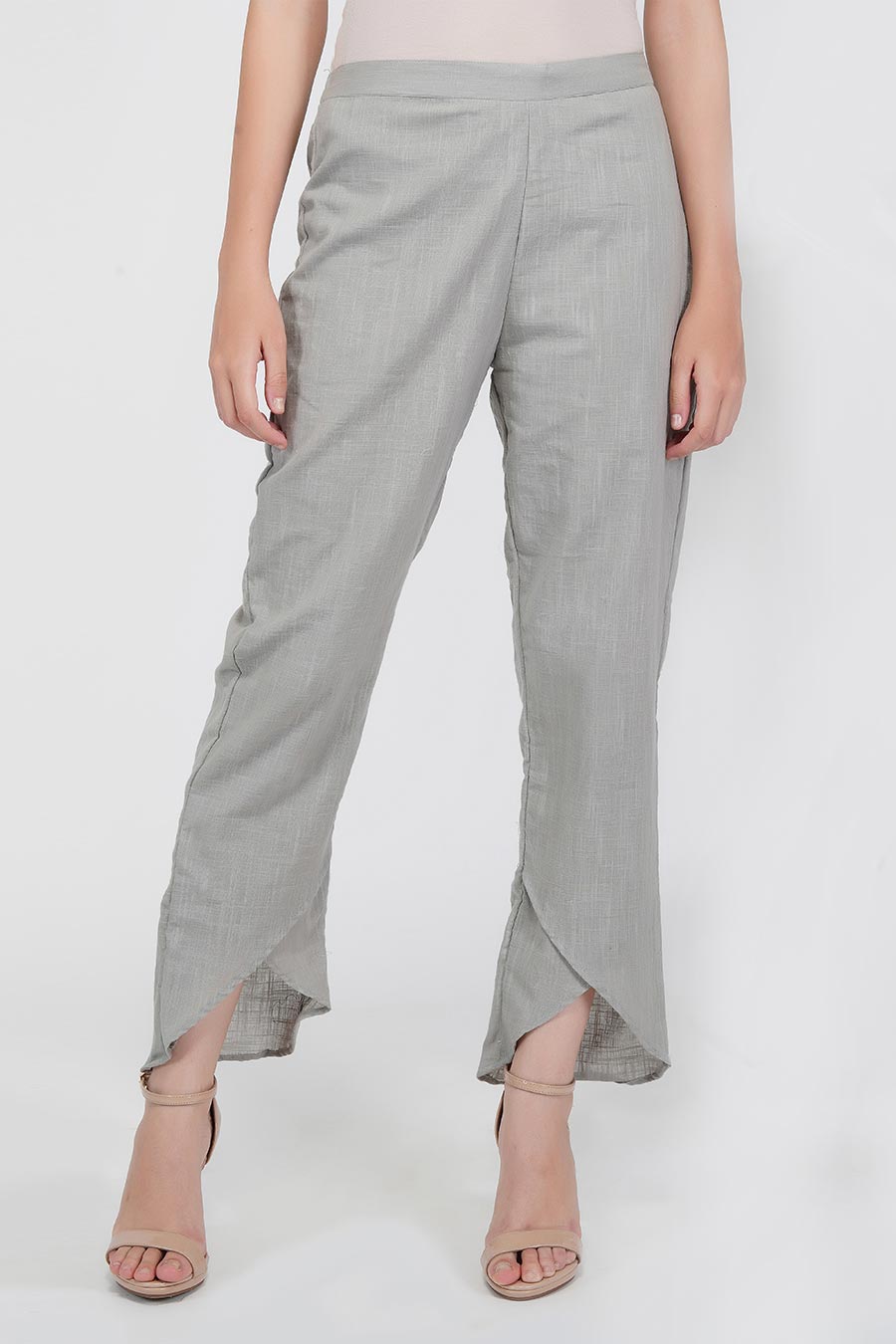 Grey Tulip Hemline Cotton Pants