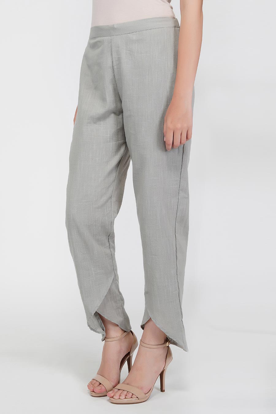 Grey Tulip Hemline Cotton Pants
