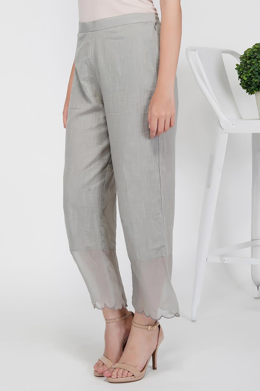 Grey Scallop Hemline Pants