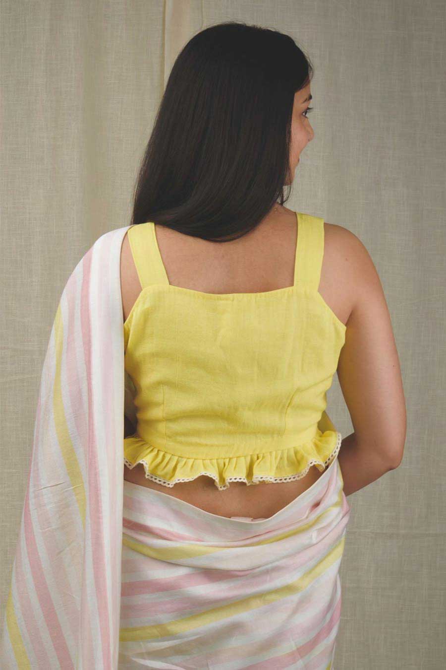 Yellow Cotton Ruffle Blouse Top