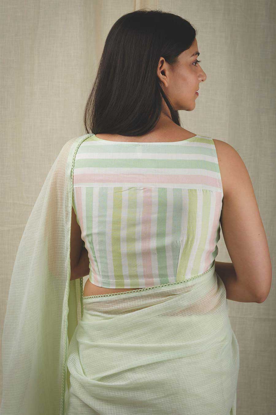 Chanderi Silk Green Striped Blouse