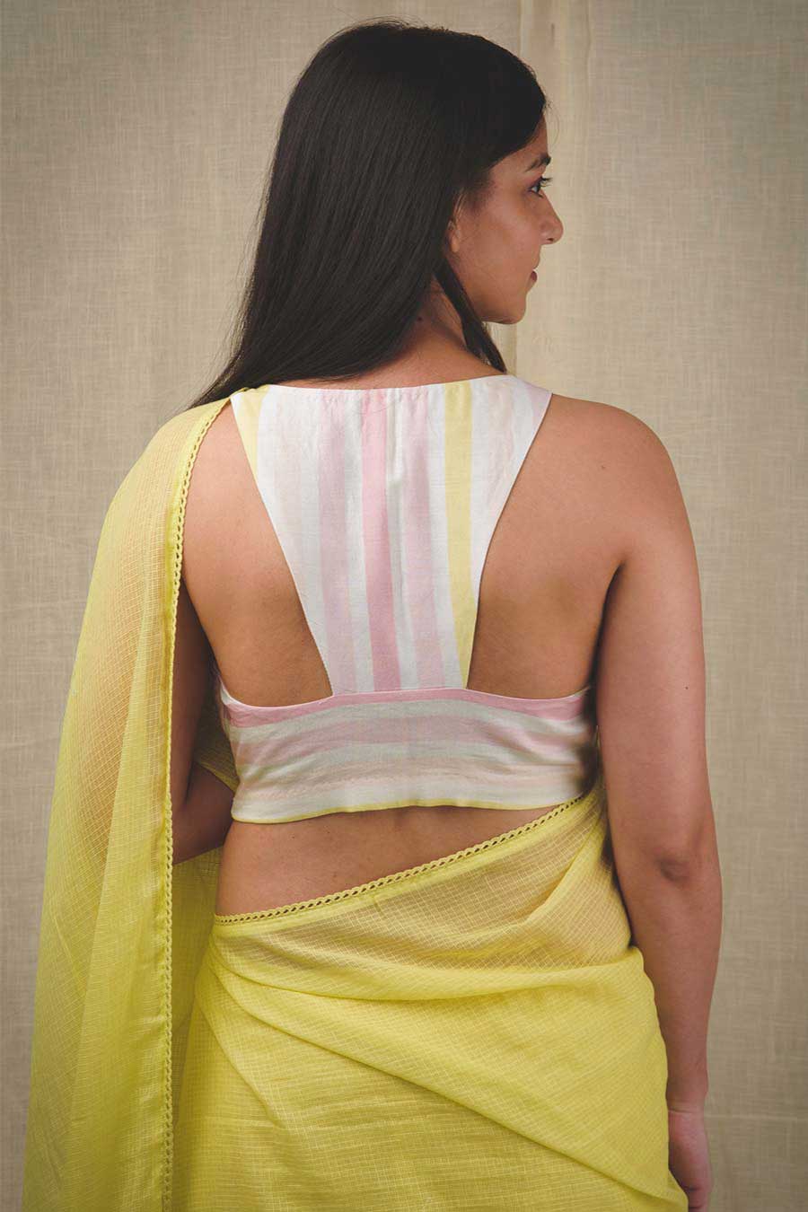Chanderi Silk Yellow Striped Blouse