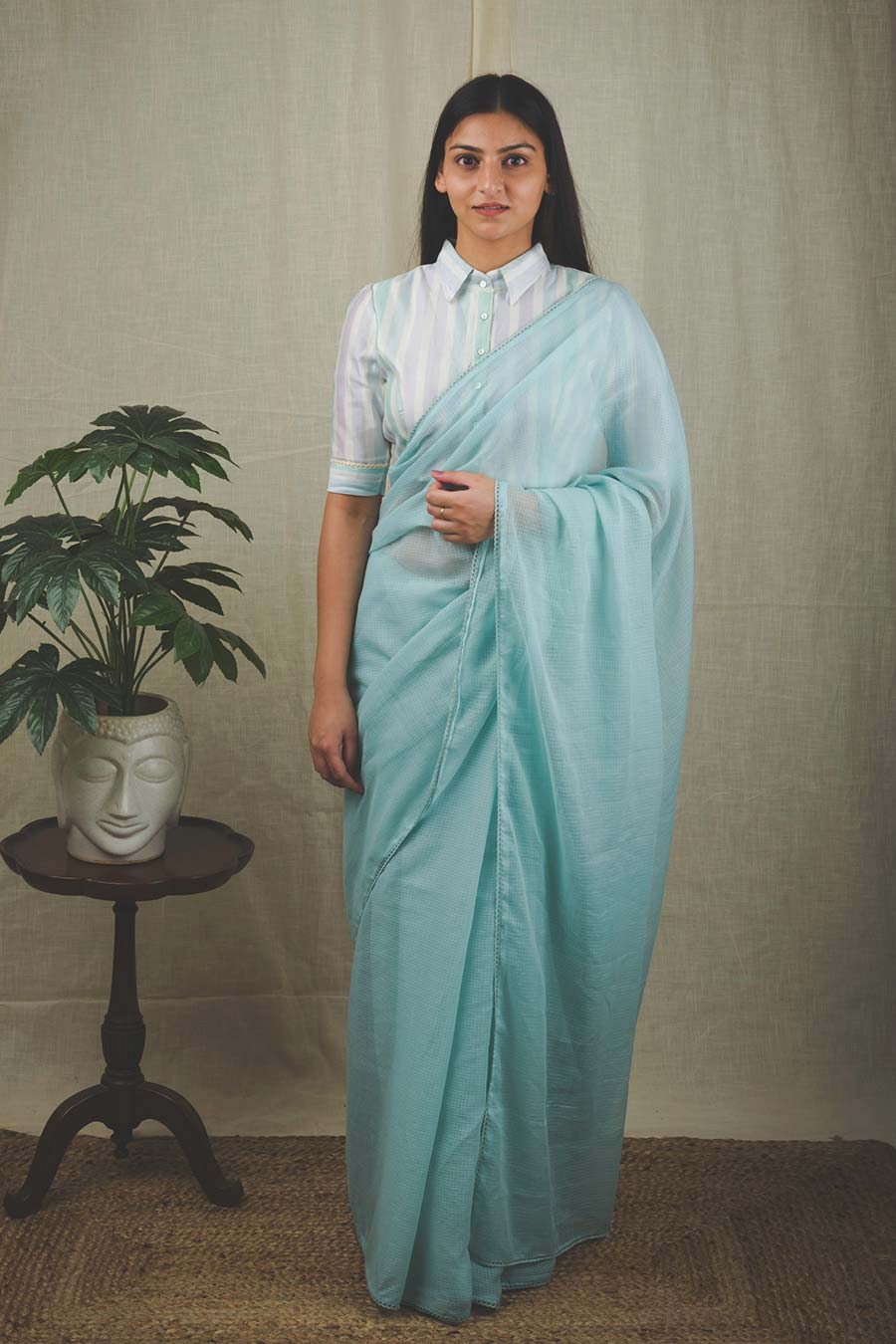 Sky Blue Handcrafted Kota Doria Saree