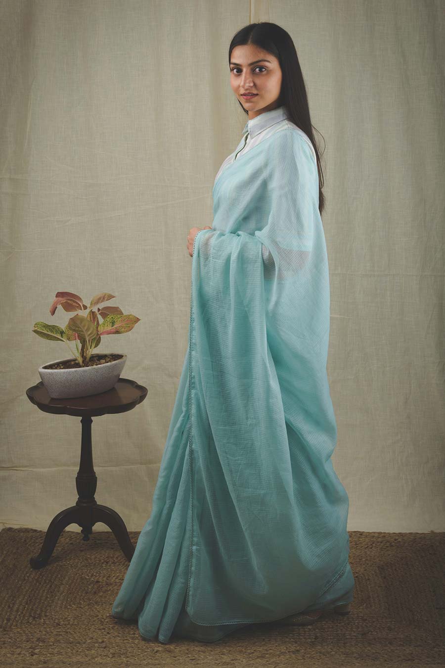 Sky Blue Handcrafted Kota Doria Saree