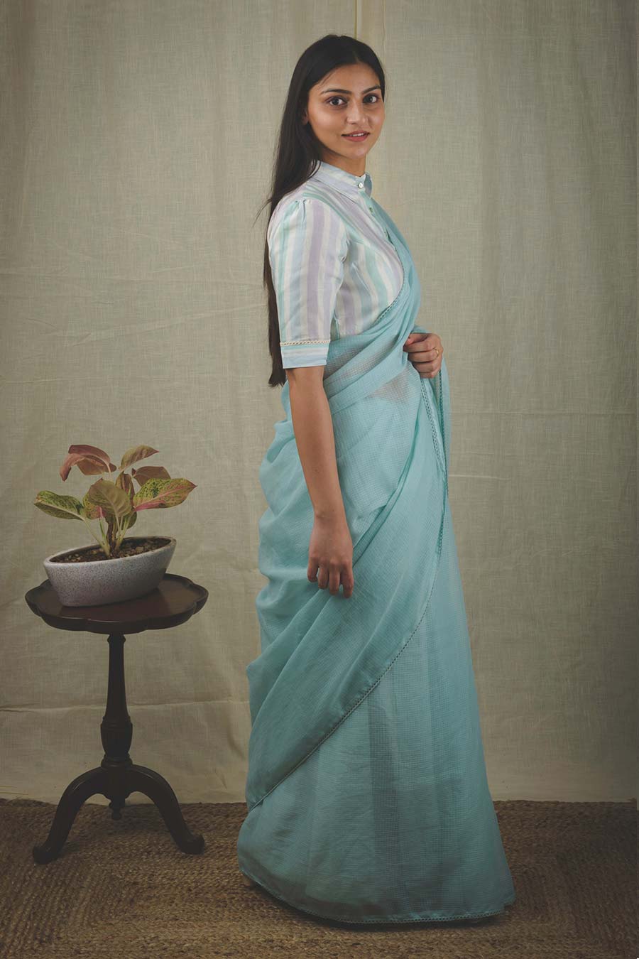 Sky Blue Handcrafted Kota Doria Saree