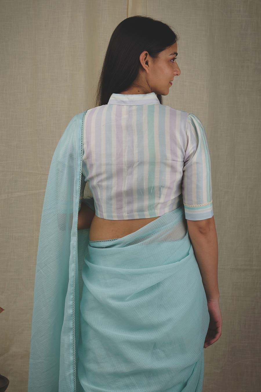 Sky Blue Handcrafted Kota Doria Saree