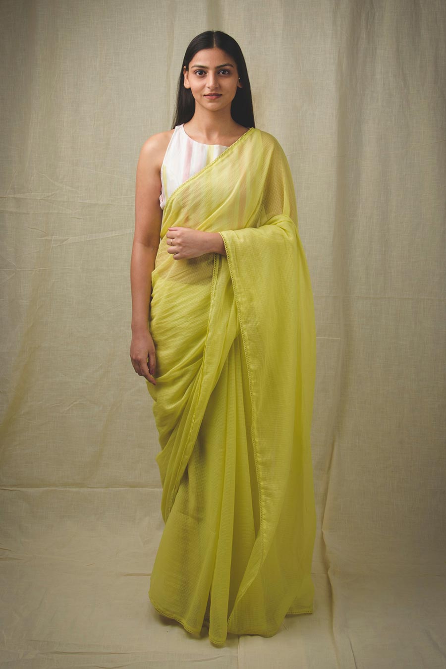 Yellow Handcrafted Kota Doria Saree