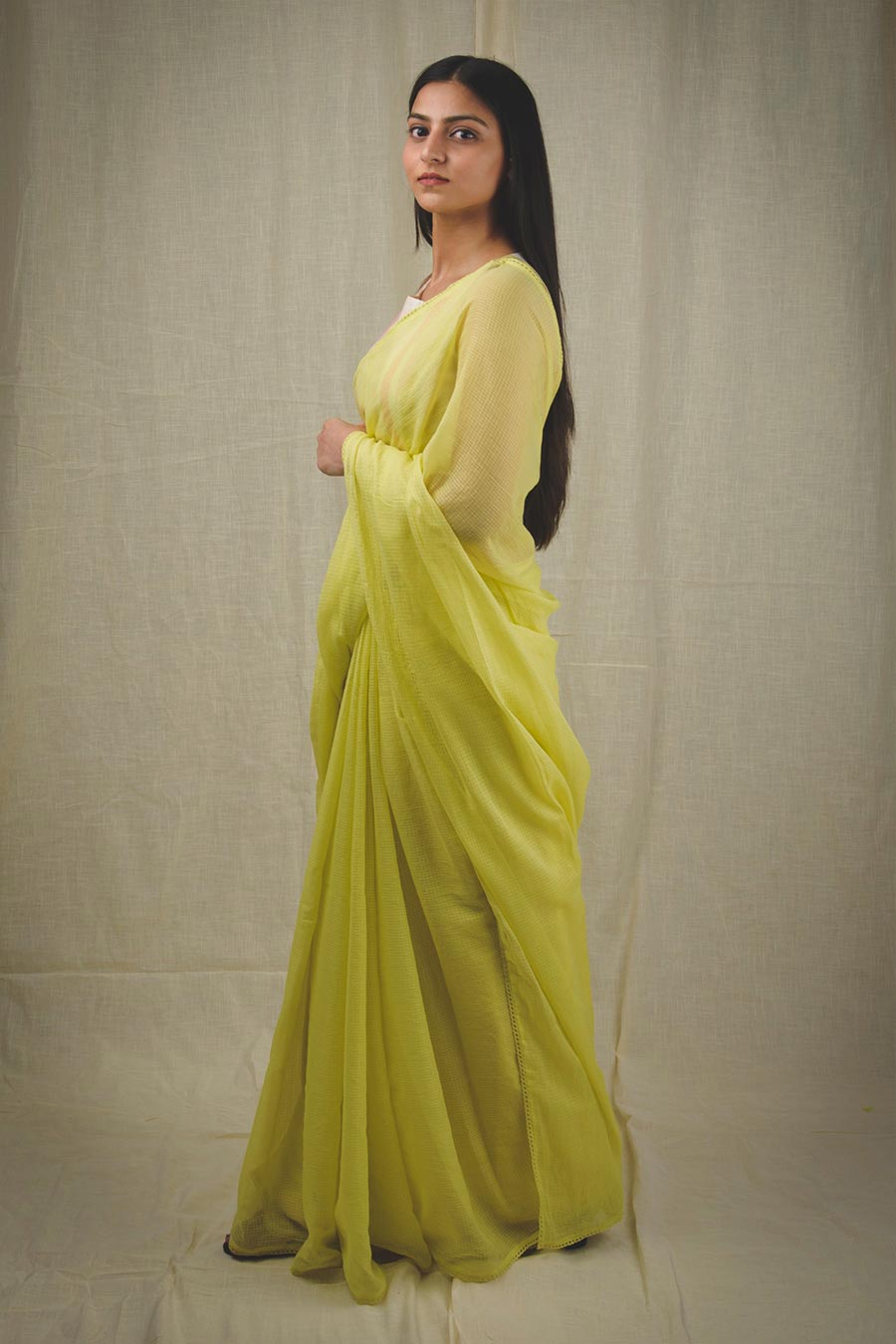 Yellow Handcrafted Kota Doria Saree